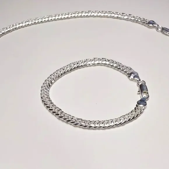 Genuine 925 Sterling Silver Necklace Bracelet Set Bundle Thick Chain Link Gift